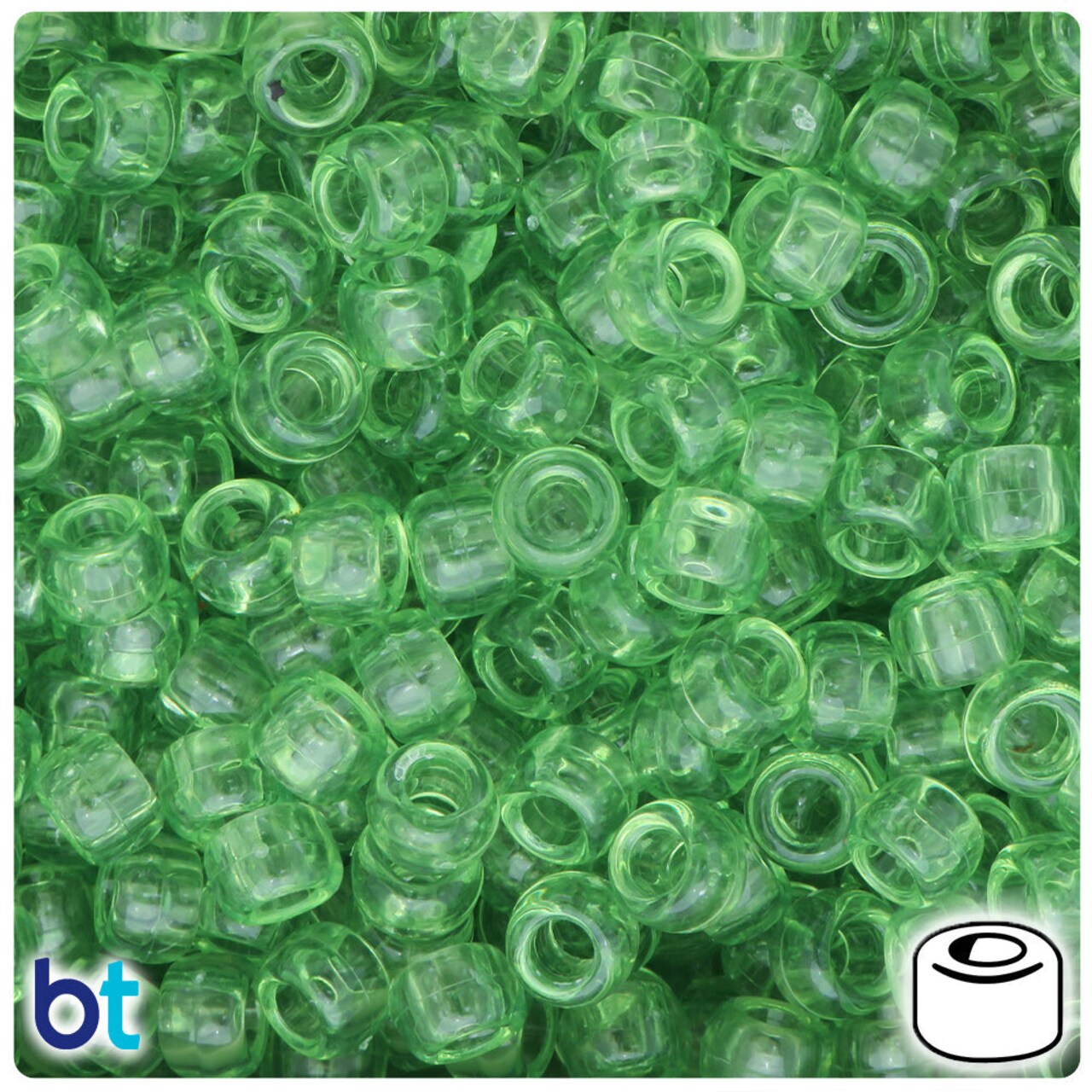 BeadTin Light Apple Green Transparent 9mm Barrel Plastic Pony Beads (500pcs)